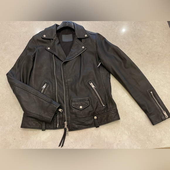 ALLSAINTS Milo Leather Biker Jacket in Black Size S - Picture 6 of 16